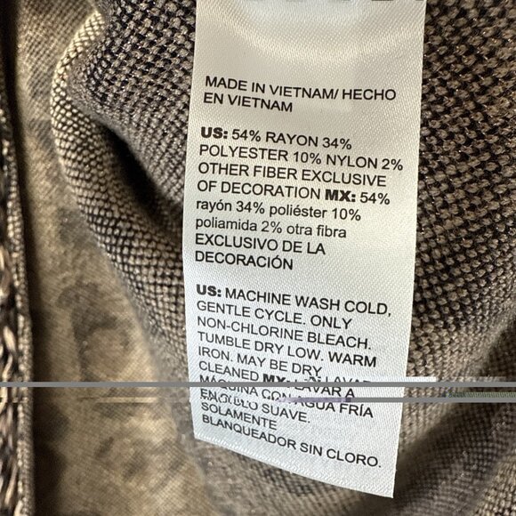 Chicos Women's Thick Long Cardigan Medium Brown Animal Print Open Fringe Boho - Picture 4 of 6